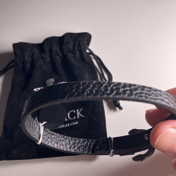 Blackjack Jewelry Mens Black Leather Stainless Steel Anchor Bracelet w Pouch - Picture 7 of 8